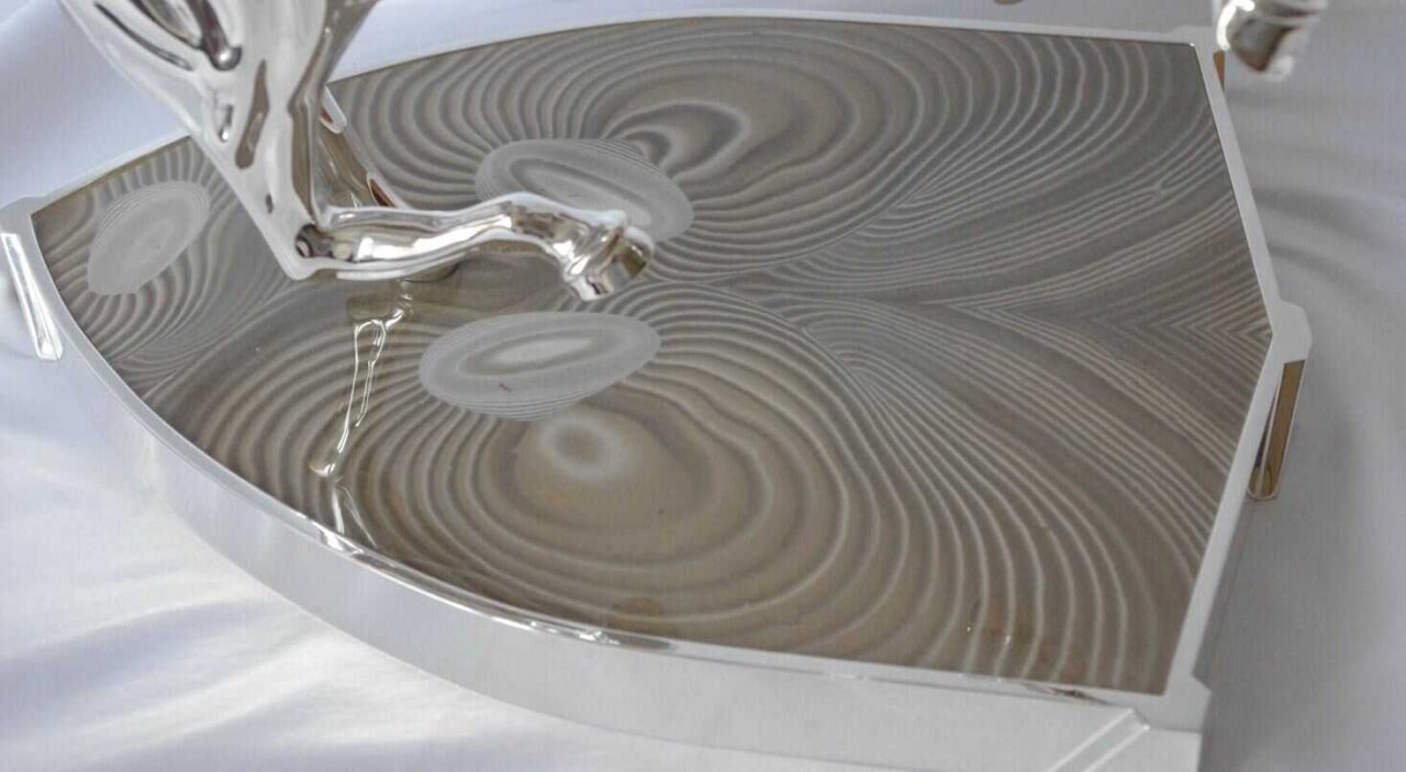 base_of_silverplated_sculpture_made_in_striped_flint_with_unique_pattern_kostylo_atelier unique luxurious base for silver plated sculpture of Ferrari horse figure made of exceptional quality striped flint by Kostylo Atelier