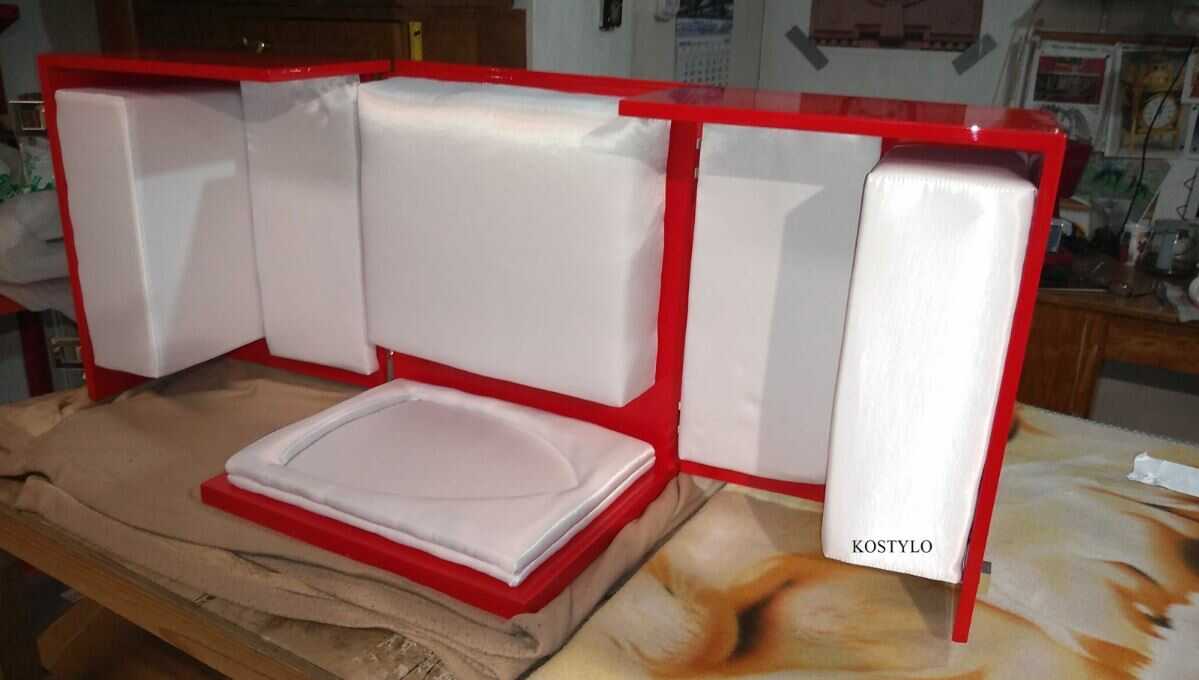 in the meantime luxurious red box lined with white satin is being prepared for the luxury Ferrari horse sculpture along with custom-designed luxury silver-plated hinges and clasps for the box, all at the Kostylo atelier