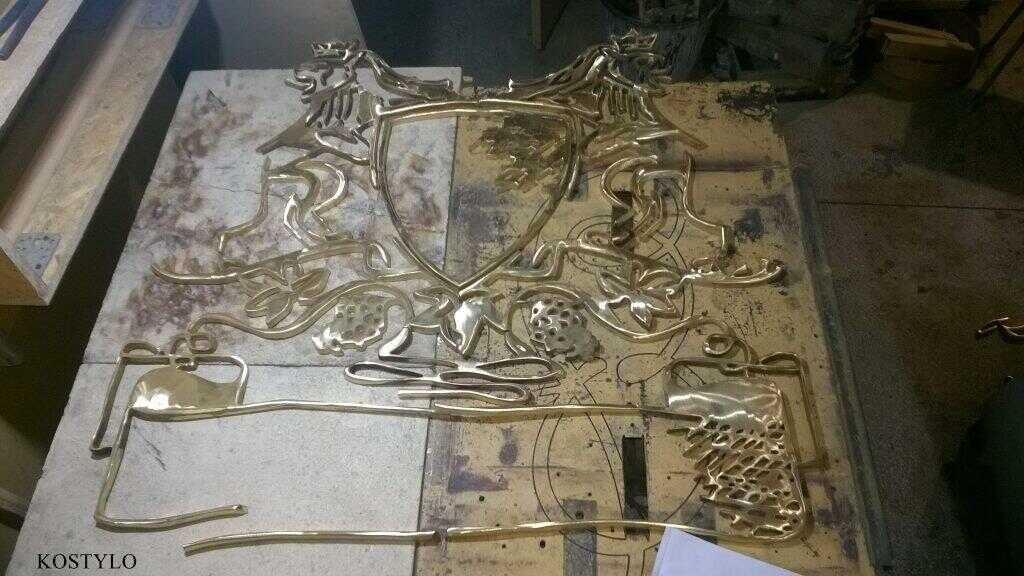 the cast and hand-ground components of luxurious brass company bas-relief are joined together by silver soldering in Kostylo atelier