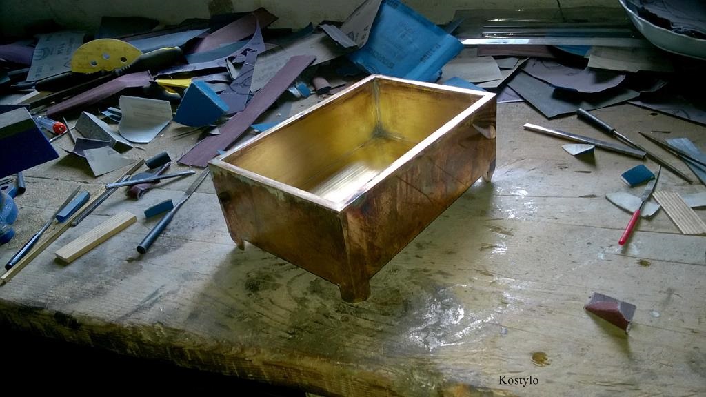 copper-plated jewelry box case ready for further hand-processing at Kostylo atelier