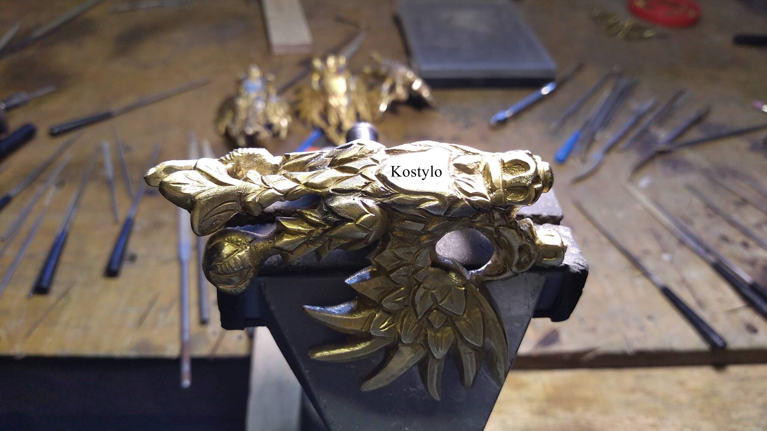 Imperial Eagle – The Heritage Craft of Kostylo luxurious italian gold-plated figural letter opener in the shape of an eagle with crown in luxury box with white satin entirely handmade in Kostylo atelier